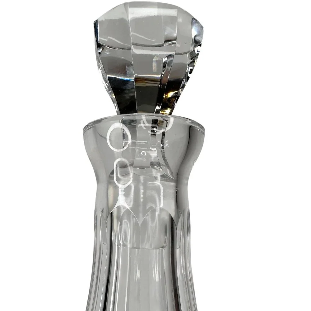 Decanter Crystal Cut Glass European MCM Starburst Diamond Pattern W/ Stopper 13